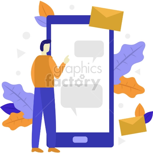 The clipart image shows a person using their mobile phones to send messages on a social media platform. Some of the messages have been liked, and there are chat bubbles visible above each person's phone. The illustration depicts a scene of modern communication and social interaction via mobile devices.
