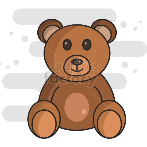 The image is a simple and cartoonish illustration of a teddy bear. The bear is brown with a lighter brown belly, and it appears to be sitting down with its arms resting on its legs. The background features abstract grey shapes that might suggest shadows or a textured wall.