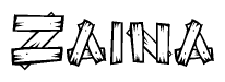 The clipart image shows the name Zaina stylized to look as if it has been constructed out of wooden planks or logs. Each letter is designed to resemble pieces of wood.