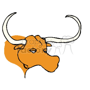 The clipart image shows the head of an animal with large, curved horns, resembling those of a longhorn cow.