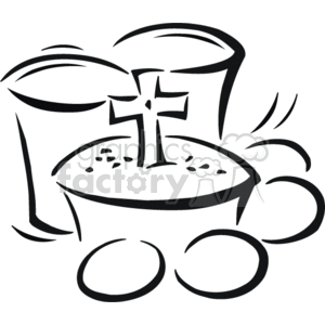 The clipart image appears to show a stylized representation of Christian Communion elements. There's a chalice, which is likely filled with wine, signifying the blood of Christ, and a piece of bread or host with a cross embossed on it, representing the body of Christ. The image conveys a symbolic representation used in Christian religious ceremonies, specifically the Eucharist or Holy Communion.