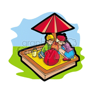 Three children playing in a sandbox