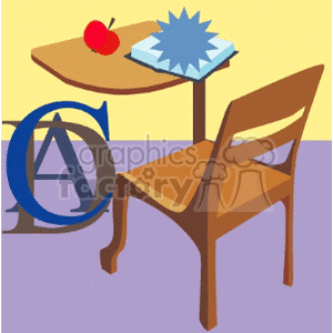 Cartoon desk and chair with an apple