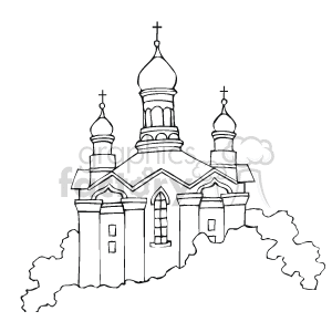 The clipart image displays a line drawing of a religious building, specifically a Christian church or cathedral. It features characteristic architectural elements such as domes with crosses on top, arched windows, and a prominent central dome, suggesting it may be styled after Eastern Orthodox churches.