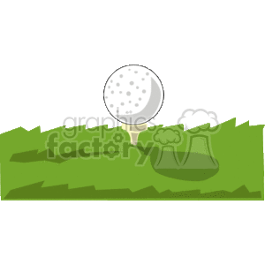 The clipart image depicts a golf ball positioned on a tee, ready for a drive. Below the ball and tee, there is an illustration of grass, indicating that the setting is likely a golf course. 