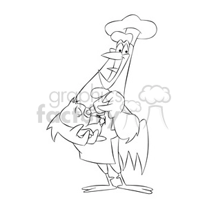 cartoon chicken feeding a baby chick black white