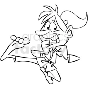 black and white cartoon woman doing karate