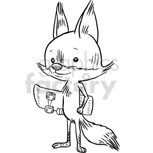 fox skater black and white clipart