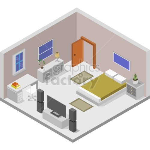 isometric master bedroom vector clipart