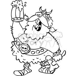 cartoon viking warrior drinking beer in black and white