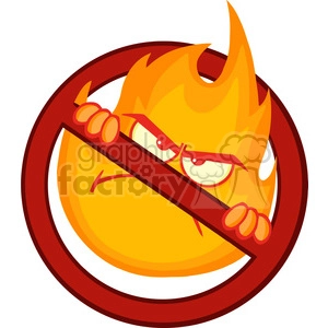 Royalty Free RF Clipart Illustration Stop Fire Sign With Angry Burning Flame Cartoon Mascot Character