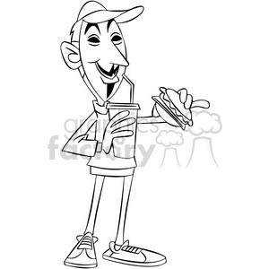 black and white vector clipart image of anonymous person eating lunch