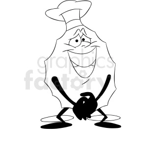 black and white cartoon potato chip character