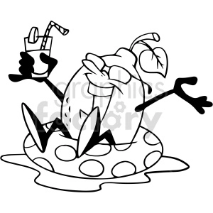 cartoon black and white lemon sitting in floaty clipart