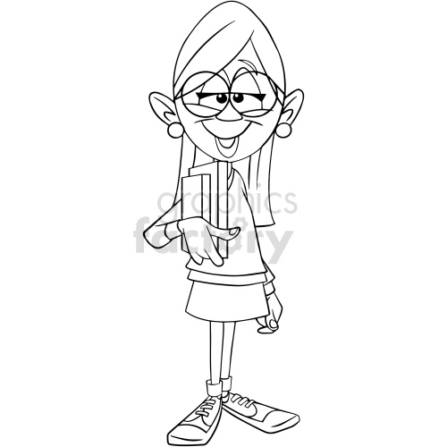 black and white cartoon geek girl clipart