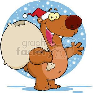 happy Santa bear holding a large sack