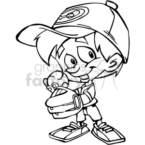 young baseball player cartoon black white