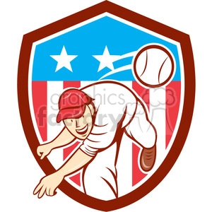 baseball pitcher throwing ball USA FLAG SHIELD