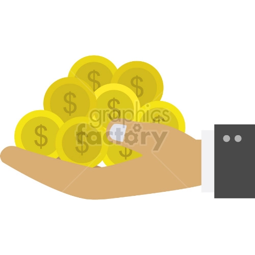 cartoon hand holding gold coins vector clipart