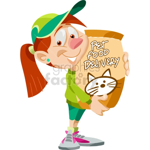 cartoon girl delivering pet food