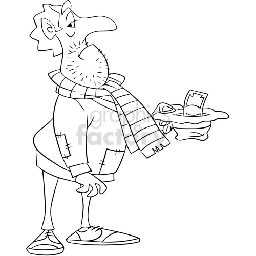 black and white cartoon poor senior guy clipart