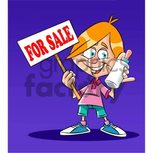 cartoon kid holding a baby bottle for sale