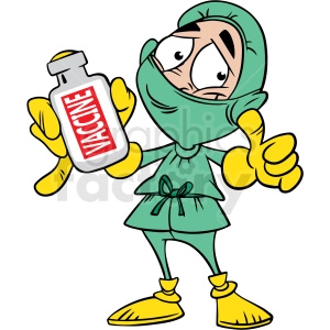 cartoon doctor holding covid 19 vaccine vector clipart