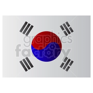 The image shows a clipart representation of the South Korean flag, also known as the Taegukgi. The flag features a white background with a central design consisting of a red and blue yin-yang symbol, or Taeguk, surrounded by four black trigrams, each one placed in a corner.