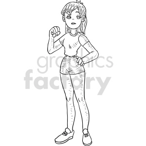 teenage girl black and white clipart