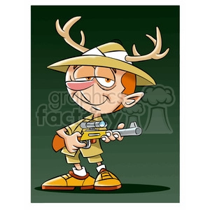 leo the cartoon safari character holding rifle wearing antlers