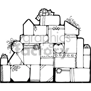 black and white pile of gifts