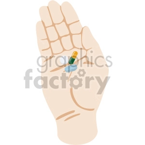 white hand holding pills no background