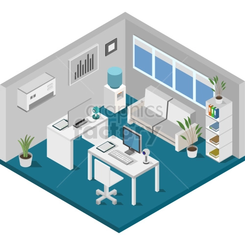 isometric tiny office vector clipart