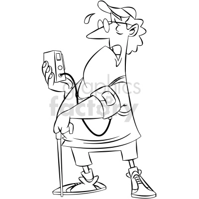 black and white cartoon senior citizen taking blood pressure