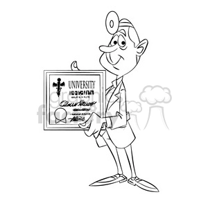 doug the cartoon doctor holding university degree black white