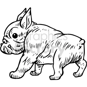 The clipart image shows a black and white profile view of a French Bulldog puppy, which is a small domestic dog breed.
