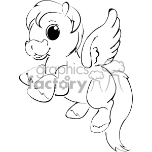 black white cartoon unicorn vector clip art