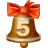 This gif animation shows a bell with a red bow on the top. It has the number 5 inside