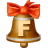 This gif animation shows a bell with a red bow on the top. It has the letter F inside