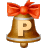 This gif animation shows a bell with a red bow on the top. It has the letter P inside