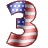 This animated gif is the number 3 , with the USA's flag as its background. The flag is waving, but the number remains still
