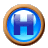 This animated GIF shows a gold spinning ring moving around a blue circle, which has the letter h inside it