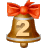 This gif animation shows a bell with a red bow on the top. It has the number 2 inside