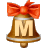 This gif animation shows a bell with a red bow on the top. It has the letter M inside