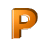 This gif image shows the letter P bouncing up and down. It is a gold color