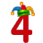 This animated gif is the number 4 with a jesters hat on, swaying from side to side
