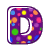 This animated gif is a purple letter d in a Psychedelic style - with lots of flashing colors