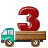 This animated GIF is a flatbed truck with the number 3 bouncing on top of it