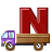 This animated GIF is a flatbed truck with the letter n bouncing on top of it