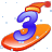 This animated GIF is the number 3 going down a slope on a snowboard. It is also wearing a yellow and red hat